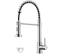 Ibergrif Kitchen Mixer Tap with Pull Out Spray, Commercial Spring Faucet | High Arc 360° Swivel Single Handle Lever, 2 Water Modes, Hot & Cold, UK Standard, M22143A