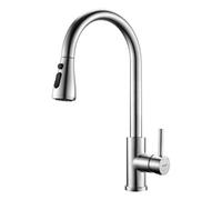 Ibergrif M22137 Kitchen Mixer Tap with Pull Out Spray, 360° Swivel, High Arc, 3 Spray Modes, Single Handle, Stainless Steel