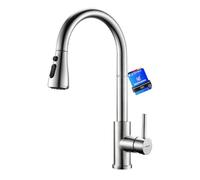 Ibergrif Kitchen Tap, Kitchen Mixer Taps with Pull Out Sprayer, 360° Swivel Single Handle High Arc Stainless Steel Kitchen Sink Tap, Brushed Nickel (M22137)