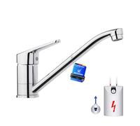 IBERGRIF M14450-98 Low Pressure Kitchen Sink Mixer Tap, Caravan Tap, Single Handle 360° Swivel, Brass Chrome