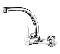 Ibergrif M16357 Wall Mounted Kitchen Tap Single Lever Mixer Tap 360 ° Rotation Sink tap with Adjustable Mounting Hole (130mm-170mm), Brass, Chromed