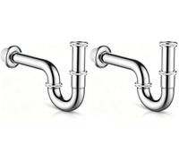 Ibergrif M20506 P Trap 1 1/4", Universal Tubular Siphon, Brass Universal Sink Waste Traps with Extra Long Extension Tube and Wall Pipe for Washbasin (Pack of 2)