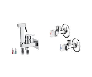 Ibergrif M22019 - Muslim Shower Mixer Kit, Hot and Cold Bidet Spray with Shattaf Sprayer, Hose Pipe & Angled Water Isolating Valves Wall Mounted Basin Sink 1/2" x 1/2" BSP, Warmer System