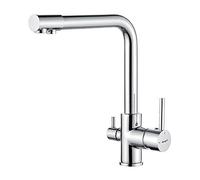 Ibergrif M22109 3 Way Water Filter Tap, Kitchen Drinking Taps Sink Mixer Brass Swivel Spout with 2 Handles, Hot, Cold and Filter Tap for Kitchen, G3/8" Hose, 360° Swivel, Chrome [Energy Class A++]