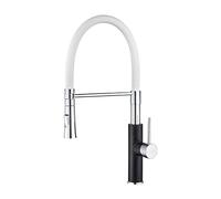 Ibergrif M22115-1 Chrome Kitchen Tap, Kitchen Taps Mixer with Pull Down Spray and Single Handle Sink Faucet, for RV 、Caravans, White