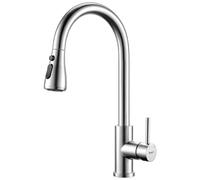 Ibergrif M22137 Kitchen Mixer Tap with Pull Out Spray, 360° Swivel, High Arc, 3 Spray Modes, Single Handle, Stainless Steel