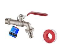 Ibergrif M22201 Garden Tap with Connector, G1/2 Inch Inlet and G3/4 Inch Outlet Outside Taps, Antifreeze -10 ℃, High Temperature Resistance 120 ℃ Single Tap Ball Valve Outside Faucet, Brass