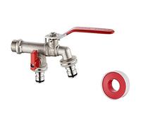 Ibergrif M22203 Double Garden Tap with Connector, G1/2 Inch Inlet and Two G3/4 Inch Outlet Outside Taps, Antifreeze -10 ℃, High Temperature Resistance 120 ℃ Double Tap Ball Valve Outside Faucet