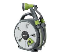 Ibergrif M22220 Garden Hose Reel 10M, Hose Pipe Reel with 8 Adjustable Spray Gun Nozzles, Compact and Portable, for Watering Garden, Flowers, Cars