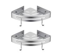 Ibergrif M34033 Shower Corner Shelf No Drilling with 4 Hooks, Shower Caddy Basket Organiser for Bathroom 2 Tiers, Wall Mounted or Adhesive, Silver