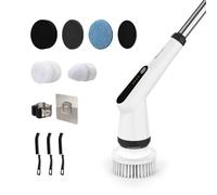 Ibergrif M34104, Electric Spin Scrubber, Cordless Cleaning Brush with 6 Replaceable Heads & Extension Pole, 400RPM IPX7 Waterproof Power Scrubber for Bathroom, Kitchen, Tile, Floor - USB-C Charging
