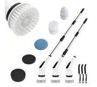 Ibergrif M34104, Electric Spin Scrubber, Cordless Cleaning Brush with 6 Replaceable Heads & Extension Pole, 400RPM IPX7 Waterproof Power Scrubber for Bathroom, Kitchen, Tile, Floor - USB-C Charging