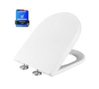Ibergrif M41001 Toilet Seat D Shaped Soft Close Quick Release White | D Shape Loo Seat with Top Fix Hinges, Easy Clean Design, Fits Toilets 40.5-46.5cm Length, Hole Spacing 10-22cm