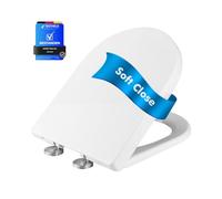 Ibergrif M41001 Toilet Seat - Soft Close, Quick Release, Ergonomic D-Shape, Adjustable Stainless Hinges, Top Fixing, White