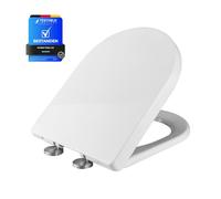 Ibergrif Toilet Seat Soft Close White, Square Quick Release Toilet Seat with Adjustable Stainless Seat Hinges, Top Fixing M41001