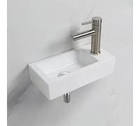 Ibergrif M41102-R Bathroom Small Sink Cloakroom Wash Basin, Rectangle Countertop Basin, Wall Mounted, Right Hand 376 x 188 x 93mm