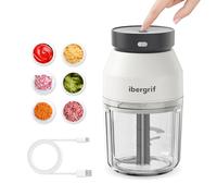 Ibergrif M503 Food Chopper Electric, Mini Chopper Food Processor, 400ml Blender Bowl, One Touch Operation, BPA Free, USB Charging, Portable Food Blender for Chopping Baby Food, Meat, Fruit, Vegetable