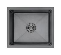 Ibergrif M85043B Stainless Steel Undermount Kitchen Sink Black Drain, 50 x 43cm, Rectangular Single Bowl Outdoor Campervan Sink, Topmount & Flushmount