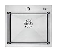 Ibergrif M85545 Topmount Kitchen Utility Sink, 55 x 45cm, Stainless Steel Kitchen Sink Drop in, Single Bowl Outdoor Campervan Composite Sink with Drain Fittings, Soap Disp. Hole, Silver