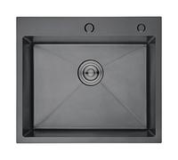 Ibergrif M85545B Black Drop-in Topmount Kitchen Prep Sink, Stainless Steel, 55 x 45cm, Single Bowl Outdoor Campervan Sink with Drain Fittings, Soap Disp. Hole