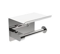 Ibergrif MK34053 Chrome Toilet Paper Roll Holder with Shelf, Wall Mounted or Self Adhesive, for Bathroom or Kitchen, Stainless Steel, Silver