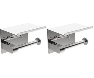 Ibergrif MK34053 Toilet Roll Holder Wall Mounted, Self-adhesive Toilet Paper Holder with Shelf Chrome, for Bathroom Kitchen, Stainless Steel, Silver (Pack of 2)