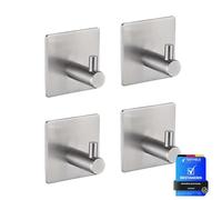 Ibergrif MK34251A Self Adhesive Hooks, 4 Pack Sticky on Hooks Heavy Duty, Towel Wall Door Hooks for Bathroom or Kitchen, Silver