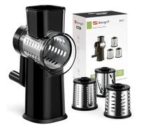 Ibergrif Rotary Cheese Grater with Suction Base - Manual Vegetable Slicer Mandoline, 3 Blades for Slicing, Shredding and Grating, BPA Free, Black