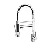 Ibergrif Spring Kitchen Sink Mixer Tap with Pull Out Sprayer, Single Handle Dual Lever with Dual Spout, High Arc 360° Swivel, Chrome M22144