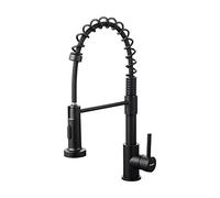 Ibergrif Spring Tap, Kitchen Sink Mixer Tap with Pull Down Sprayer, 360° Swivel, 1 Hole 2 Spray Modes High Arc, Black M22143B