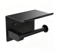 Ibergrif MK34053B Chrome Toilet Paper Roll Holder with Shelf, Wall Mounted or Self Adhesive, for Bathroom or Kitchen, Stainless Steel, Black