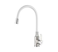 Ibergrif, White Kitchen Tap with Flex Spout, Monobloc Sink Mixer, Brushed Stainless Steel, M22119-3 Grey/White