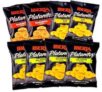 Iberia Plantain Chips, Variety (Pack of 8) 4 Salted Plantain Chips, 2 Naturally Sweet Plantain Chips, 2 Garlic Pancana Chips