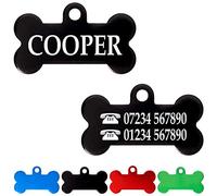 Iberiagifts - Bone ID Tag for Small/Medium Pets, for Dogs and Cats, Engraved and Personalised Identity Collar Plate (Black)