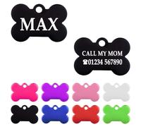 Iberiagifts - Bone ID Tag for Very Small Pets Like or Puppies, for Dogs and Cats, Engraved and Personalised (Black)