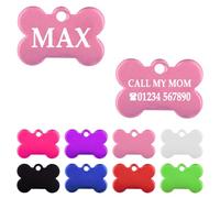 Iberiagifts - Bone ID Tag for Very Small Pets Like or Puppies, for Dogs and Cats, Engraved and Personalised (Pink)