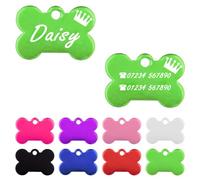 Iberiagifts - Bone ID Tag with Crown for Very Small Pets or Puppies, for Dogs and Cats, Engraved and Personalised (Green)