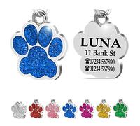 Iberiagifts - ID Tag Paw For Small/Medium Pets, For Dogs And Cats, Engraved And Personalised Identity Collar Plate (Blue), 24 x 27 mm
