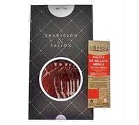 Iberian Ham (Shoulder) Acorn-Fed Sliced 100 g (1 sobre) - Cured +30 Months - Hycer Certified - Pata Negra - Jamón Ibérico de Bellota - Guijuelo Spain - aBeiou