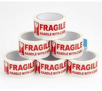 Iberplace Packing Tape 48mm x 66m 6 Rolls White with Red Lettering Acrylic Adhesive Low Noise Easy Peel Professional Packing and Moving Quiet