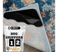 iBest Rug Corner Grippers for Laminate Floor, 12 Anti Slip Triangle Pads | Stops corners curling on wooden, tile, vinyl and carpeted floors, double sided self adhesive, washable, reusable, removable