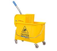 iBest UK Commercial 24 Litre Mop Bucket with Side-Press Wringer | Heavy-Duty Cleaning Trolley with Wheels & Mop Holder | Yellow
