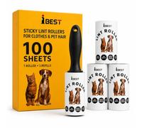 iBest UK Lint Roller for Clothes and Pet Hair, 3 Reusable Refills, 100 Extra Sticky Easy Peel Sheets, Lint Remover for Carpet, Sofa and Car Seats