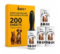 iBest UK Lint Roller for Clothes and Pet Hair, 3 Reusable Refills, 200 Extra Sticky Easy Peel Sheets, Lint Remover for Carpet, Sofa and Car Seats