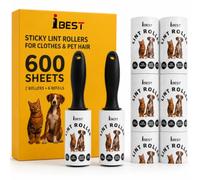 iBest UK Lint Roller for Clothes and Pet Hair, 600 Extra Sticky Easy Peel Sheets with 2 Handles and Reusable Refills, Lint Remover for Carpet and Sofa