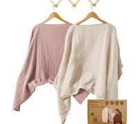 IBESTOPIA Nursing Cover for Breastfeeding, 2 Pack, 100% Cotton Muslin, 360° Privacy, Lightweight & Breathable, Multi-Use Baby Car Seat & Stroller Cover, Linen & Dusty Pink