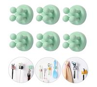 iBetterLife 6 Pcs Silicone Toothbrush Holders, Multi-Function Hook Waterproof Self Adhesive Wall Mounted Single Hook for Hanging Key, Utility Plug Holder for Bathroom Kitchen Living Room Office, Green
