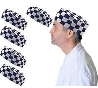 IBEX Chef Skull Caps (Pack of 5) - Polycotton Professional Catering Hats for Chefs, Cooks & Bakers - Breathable Kitchen Work Caps for Men & Women, One Size Fits Most, Black White Check