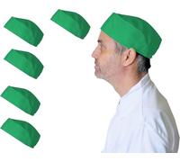 IBEX Chef Skull Caps (Pack of 5) - Polycotton Professional Catering Hats for Chefs, Cooks & Bakers - Breathable Kitchen Work Caps for Men & Women, One Size Fits Most, Emerald Green
