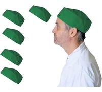IBEX Chef Skull Caps (Pack of 5) - Polycotton Professional Catering Hats for Chefs, Cooks & Bakers - Breathable Kitchen Work Caps for Men & Women, One Size Fits Most, Forest Green